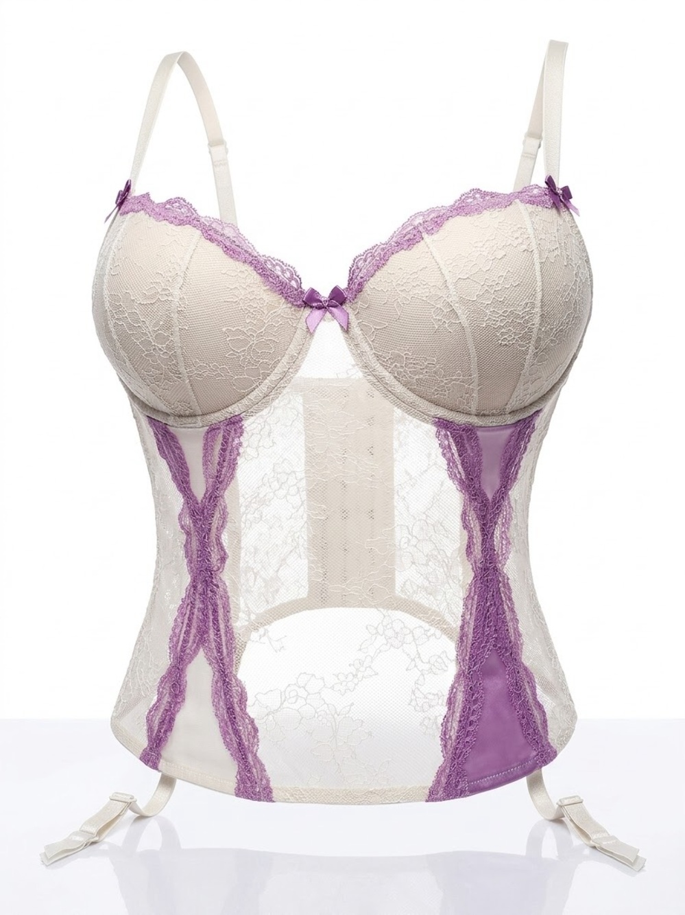 Adore Me Cream and Lavender Lace Longline Bustier